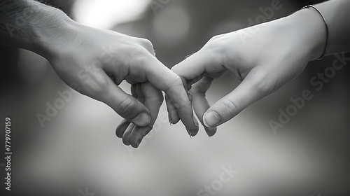 Black and white photo of Hand-in-hand together to form a symbol of love, copy space for text background