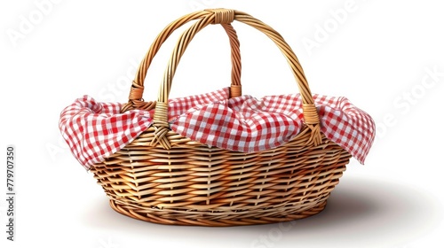 Picturesque Picnic Basket with Checkered Fabric Lining and Woven Wicker Design