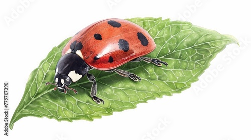 Vibrant and Delicate Ladybug Crawling on a Lush Green Leaf in a Natural Environment