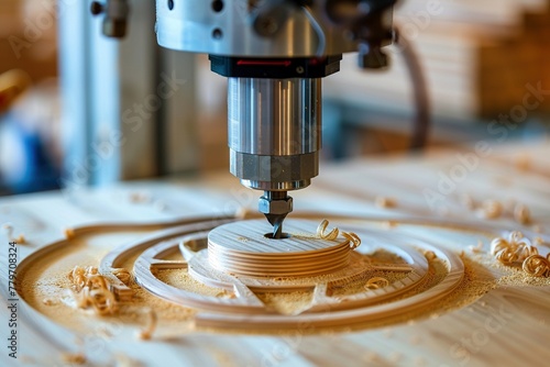 Eine Holzfräsmaschine bearbeitet ein Werkstück  photo