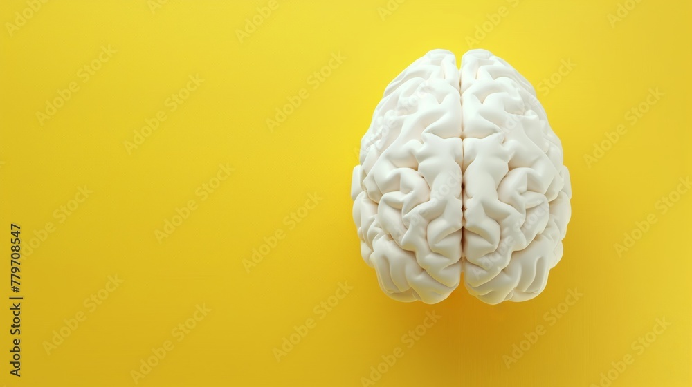 A  ing of a human brain on a yellow background.