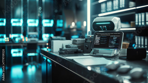 Wallpaper Mural AI in Business, Robotic automation streamlines office tasks for optimal efficiency. Torontodigital.ca