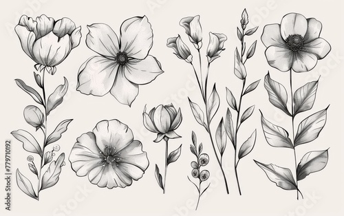 Hand drawn floral elements with sketchy style #779710192