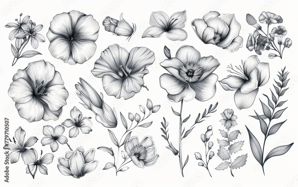 Hand drawn floral elements with sketchy style Hand drawn floral elements with sketchy style