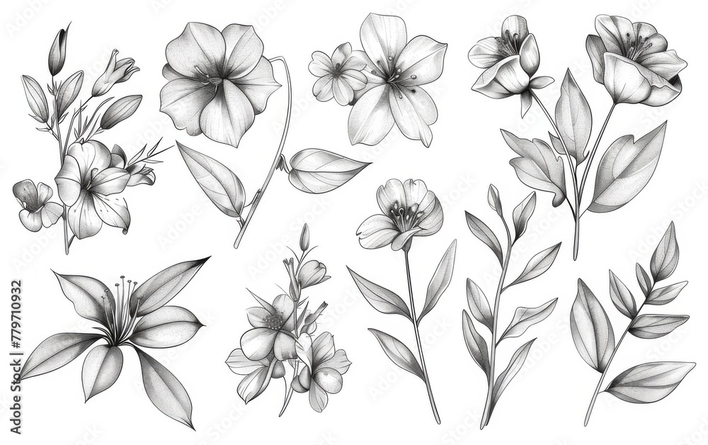 Hand drawn floral elements with sketchy style