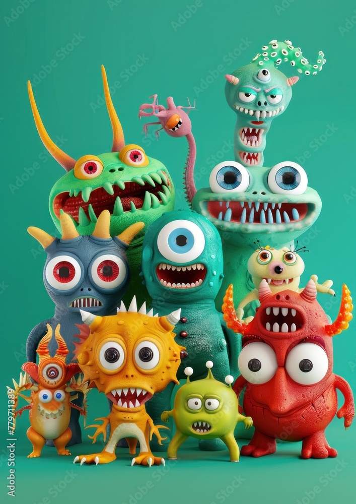 Un groupe de monstres mignons sur fond coloré. Un groupe de monstres mignons sur fond coloré.