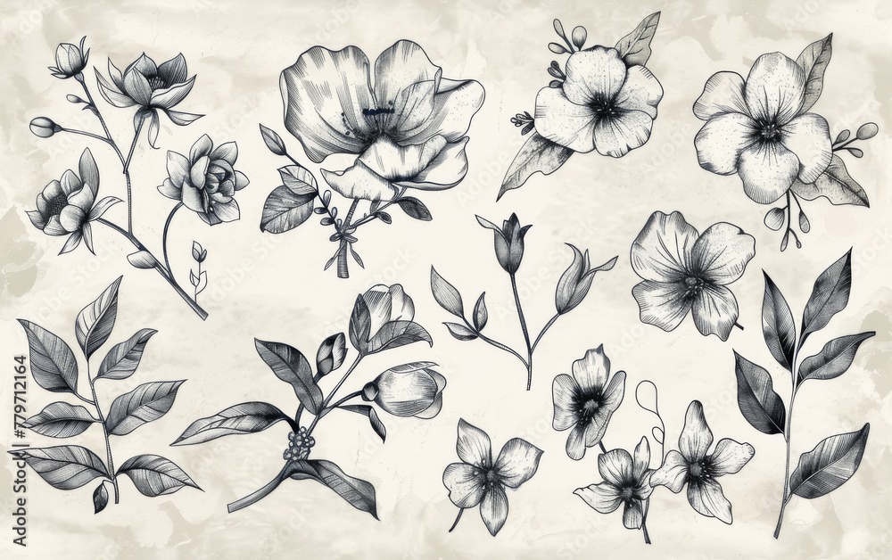 Hand drawn floral elements with sketchy style Hand drawn floral elements with sketchy style