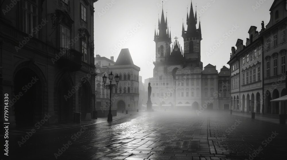 Foggy Morning in Prague Old Town Square