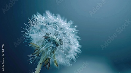 Close up of dandelion on blue. Nature background.
