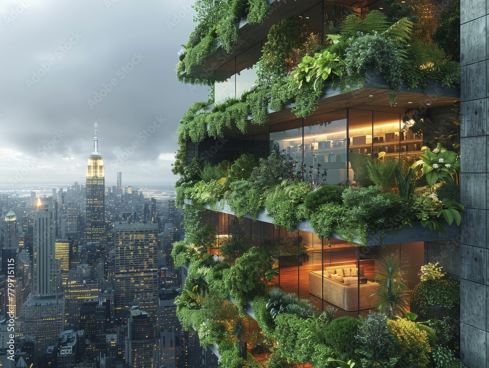 Elevated gardens in cityscapes, adding greenery to concrete jungles for cooling.