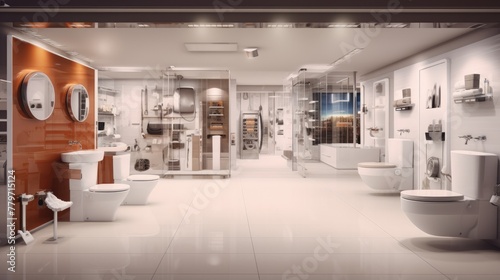 Interior of modern sanitary ware store.
