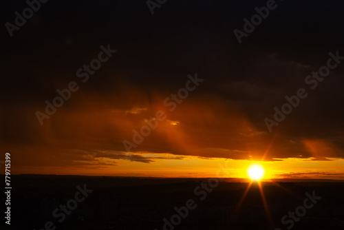 Colourful landscape of beautiful dark sunset or sunrise close to evening. Natural abstract background. © Lalandrew