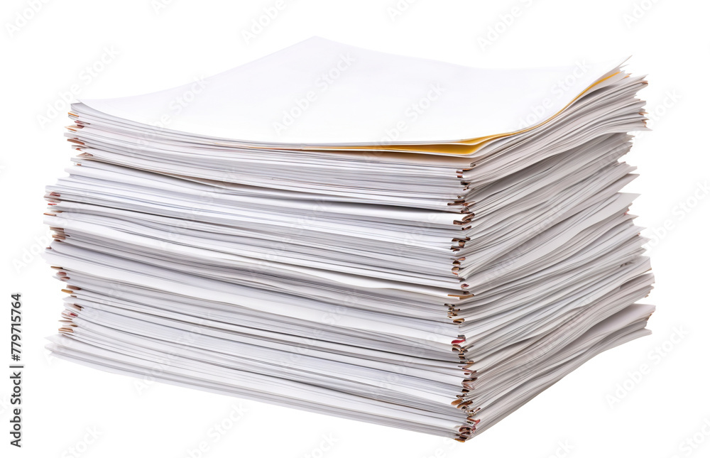 Towering stack of paperwork and files, cut out Towering stack of paperwork and files, cut out