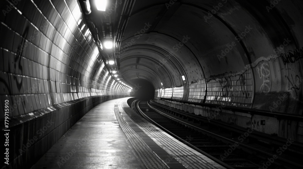 Subway Tunnel Perspective in Monochrome Subway Tunnel Perspective in Monochrome