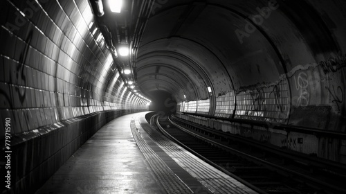 Subway Tunnel Perspective in Monochrome