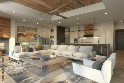 3d rendering of living room and family space