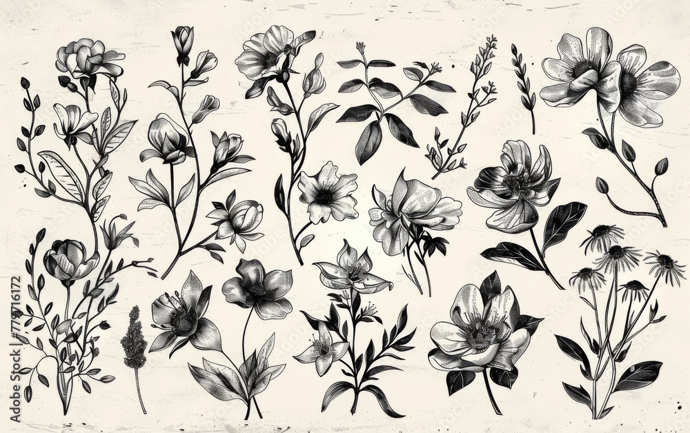 Hand drawn floral elements with sketchy style Hand drawn floral elements with sketchy style