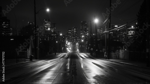 Misty City Street in Black and White