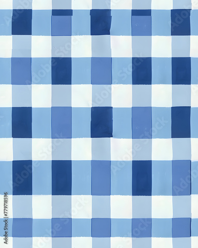 Blue plaid Seamless Hand Drawn pattern. Watercolor Gingham Window pane grid plaid Stripes pattern