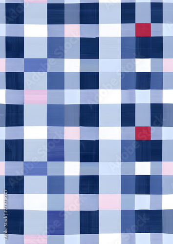 Blue plaid Seamless Hand Drawn pattern. Watercolor Gingham Window pane grid plaid Stripes pattern