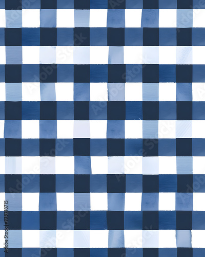 Blue plaid Seamless Hand Drawn pattern. Watercolor Gingham Window pane grid plaid Stripes pattern