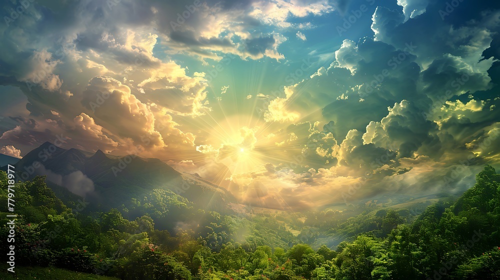 Beautiful paradise landscape picture, sky and clouds, nature, grass, meadow, river, wallpaper background Beautiful paradise landscape picture, sky and clouds, nature, grass, meadow, river, wallpaper background