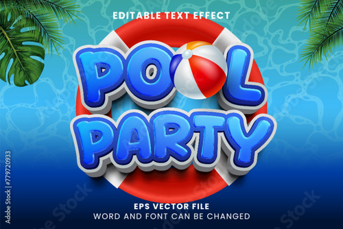 Pool party 3d summer day 3d editable vector text effect
