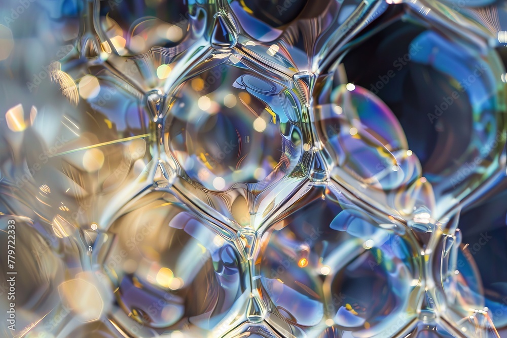 Detailed close-up of the hypnotic patterns within each bubble , super realistic