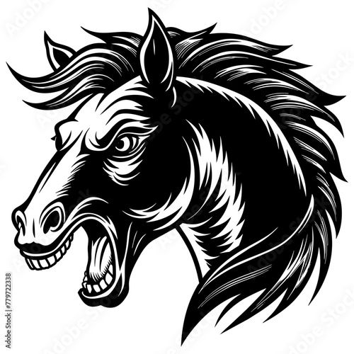 Fierce Black Stallion Head Vector Illustration. Horse logo 