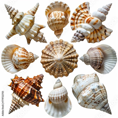 A scattering of seashells in various shapes and colors  perfect for a summery decoration