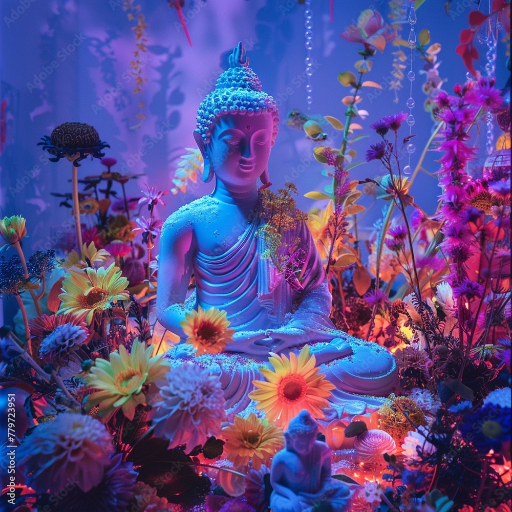 General view of neon colors, Buddha incense of the life cycle, herbs of hope Hoping to recover from physical and mental illnesses hope for wealth Wish the best to everyone Hope from this flower smells