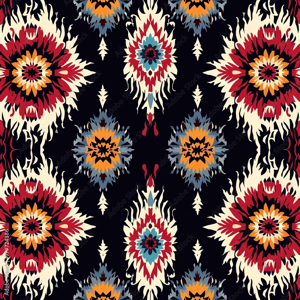 Seamless ikat pattern in tribal, folk, and Asia embroidery styles, Aztec geometric ornament for carpet and wallpaper design ar 52