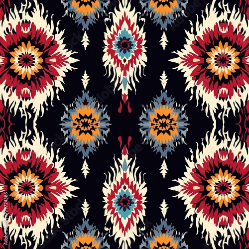 Seamless ikat pattern in tribal  folk  and Asia embroidery styles  Aztec geometric ornament for carpet and wallpaper design ar 52