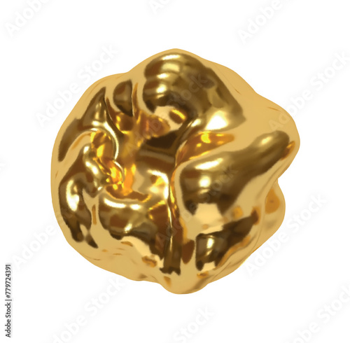 Iron gold Metaball shapes of objects realistic 3d design. Golden Meteorites asteroids comet Round ball spherical elements. Vector illustration