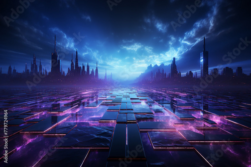 Generative AI image of cyberpunk city futuristic town video game city photo
