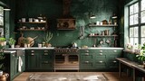 Step into a world of culinary inspiration in this kitchen, where dark green walls set the stage for unforgettable dining experiences.