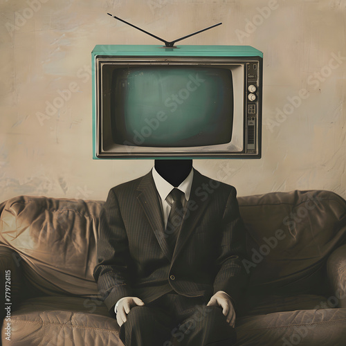 Obraz na płótnie sitting man with a TV in his head w salonie