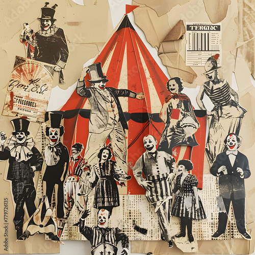 circus tent and circus troupe collage
