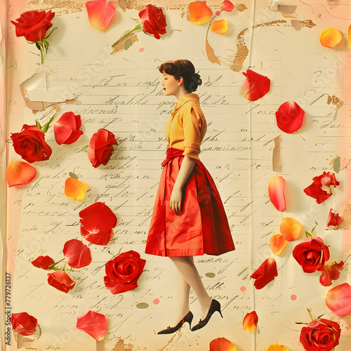 woman, flowers and letter collage