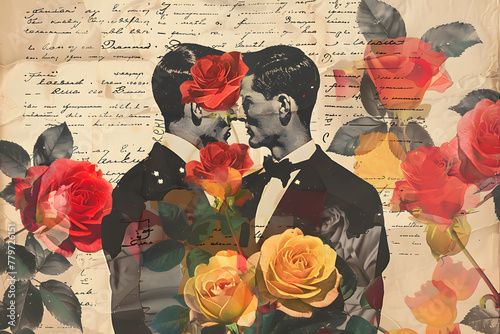vintage collage of a gay men couple