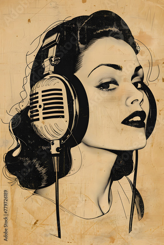 vintage woman wearing headphones
