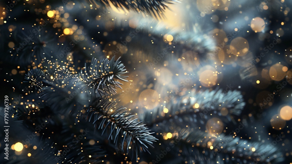 Fototapeta premium Stardust Spruce: Fir foliage twinkles with cosmic particles, radiating the enchanting glow of Stardust.