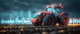 Digital graphic depicting a tractor plowing a field with cutting-edge technology