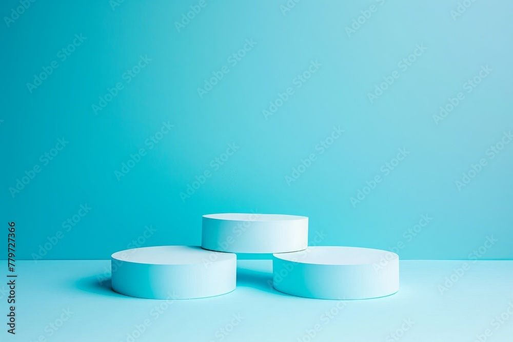 Simplistic design of award podiums with pastel blue backdrop, concept of victory and ranking Simplistic design of award podiums with pastel blue backdrop, concept of victory and ranking