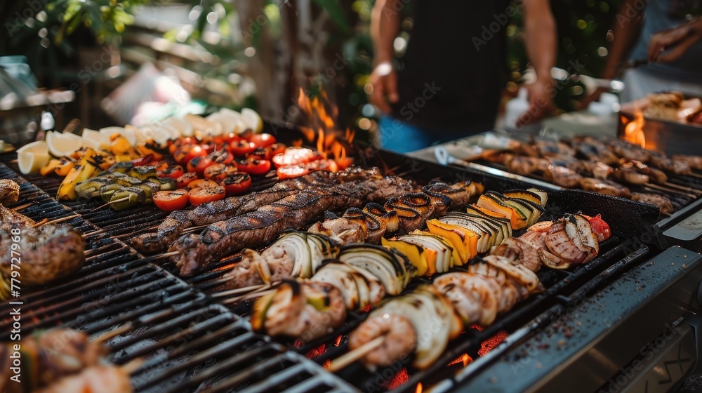 Sizzling Fourth of July Barbecue Party with Grilled Meats and Vegetables