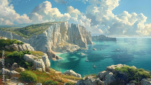 Dramatic Seaside Cliffs and Cove with Tranquil Turquoise Waters