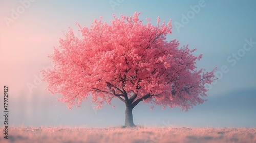 A cherry tree in full bloom, highlighting the delicate pink blossoms. AI generate illustration