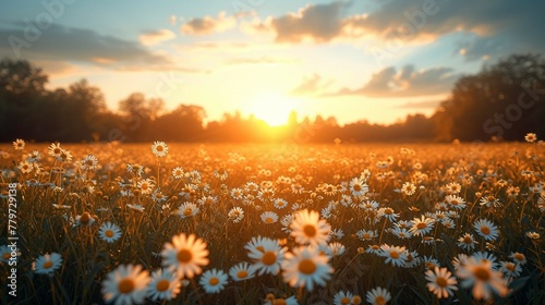 An daisy field  creating a harmonious and visually appealing landscape. AI generate illustration