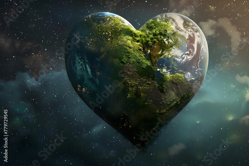 heart shaped planet earth 3d illustration, earth day love concept april 22