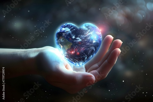 heart shaped planet earth 3d illustration, earth day love concept april 22